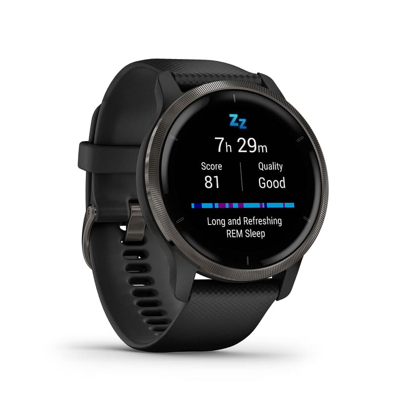 Garmin Venu 2 - Montre connectée GPS Multisports avec écran AMOLED, autonomie Longue durée (11 Jours) – Gris avec Bracelet Noir - Boîtier 45 mm - 1