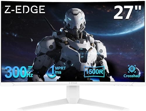 Z-Edge 27 Inch 300Hz Curved Gaming Monitor 1ms MPRT Full HD 1080P, 300cd/m² Brightness, 16:9 VA Panel, FreeSync, HDR10, DisplayPort (300Hz) & HDMI (240Hz), VESA Mountable, White