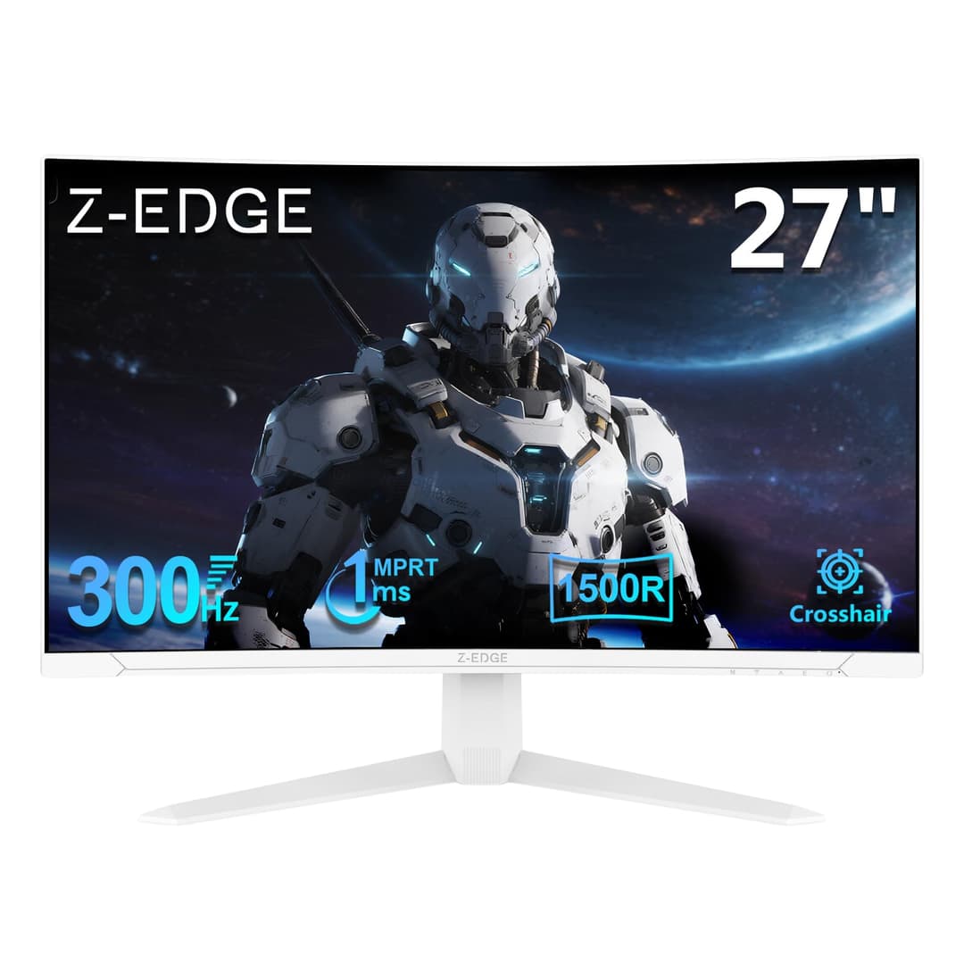 Z-Edge 27 Inch 300Hz Curved Gaming Monitor 1ms MPRT Full HD 1080P, 300cd/m² Brightness, 16:9 VA Panel, FreeSync, HDR10, DisplayPort (300Hz) & HDMI (240Hz), VESA Mountable, White