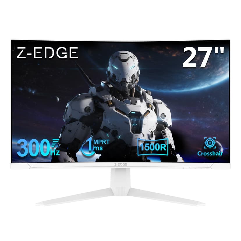 Z-Edge 27 Inch 300Hz Curved Gaming Monitor 1ms MPRT Full HD 1080P, 300cd/m² Brightness, 16:9 VA Panel, FreeSync, HDR10, DisplayPort (300Hz) & HDMI (240Hz), VESA Mountable, White - 1