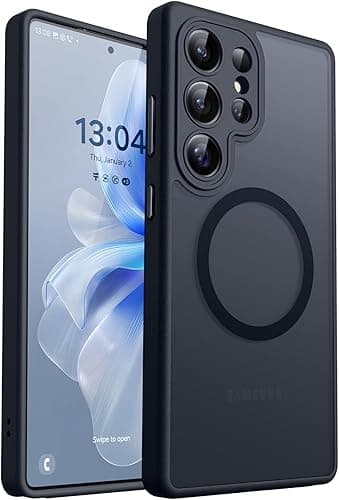 CANSHN Coque Magnétique pour Samsung Galaxy S25 Ultra(6,9 Pouces), [Protection Complète de l'appareil Photo] Housse Fond Mat Translucide,Noir