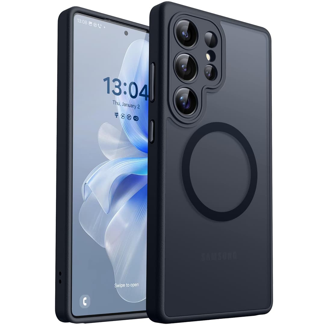 CANSHN Magnetic for Samsung Galaxy S25 Ultra Case(6.9 Inch), Upgraded [Full Camera Protection] [Compatible with Magsafe] [Translucent Matte] Shockproof Protective Phone Cover, Black