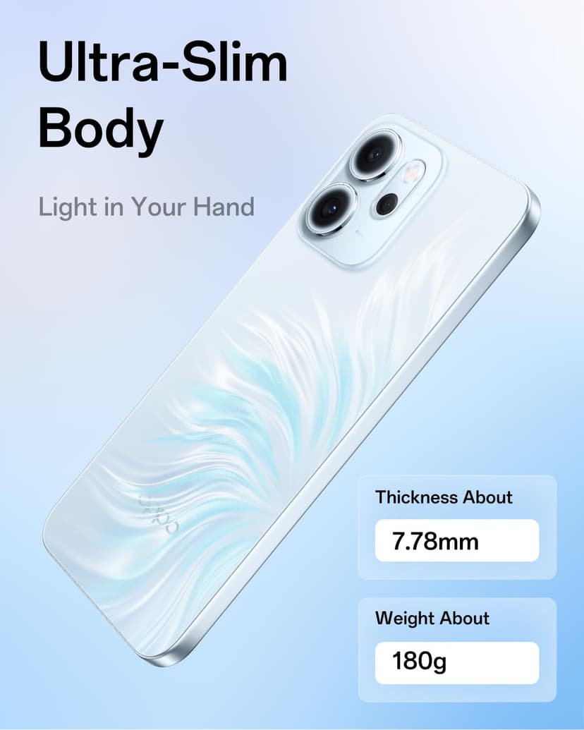 OPPO Reno14 F 5G 8+256GB, AI Android Unlocked Smartphone, 6.57" 120Hz AMOLED Display, 50+32MP AI Camera, 6000mAh Battery, IP69 Water Resistance, Opal Blue (Include 45W SUPERVOOC Charger) - 9