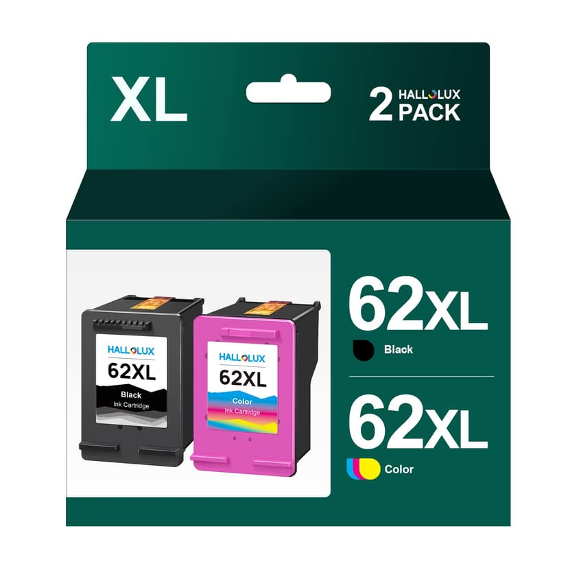 62XL High Yield Ink Cartridges Combo Pack Black and Tri-colour Replacement for HP 62 XL Compatible for Envy 5540 5541 5542 5544 5546 5640 5642 5644 5646 7640 OfficeJet 200 250 5740 5742 5744 (2-Pack) - 1