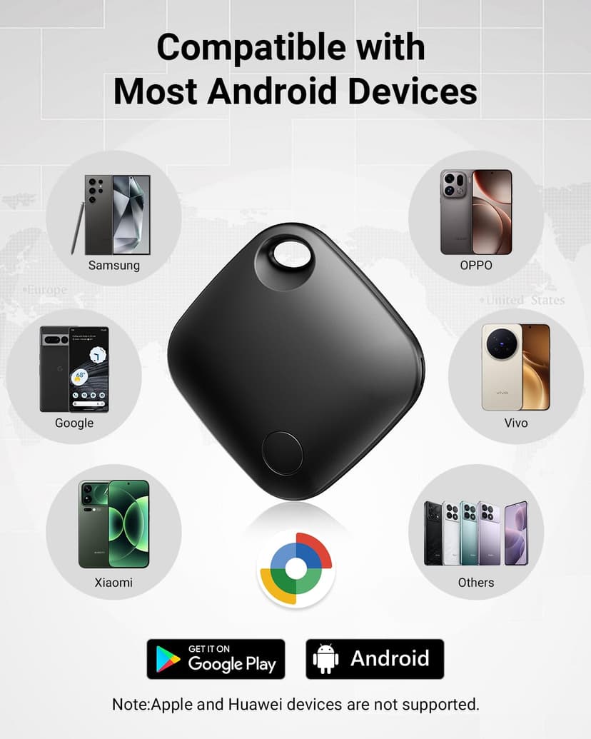 Android Smart Tag, Tracker Compatible with Google's Find Hub (Android Only), IP68 Waterproof, Bluetooth Locator for Keys/Luggage/Wallets, 4 Black - 7