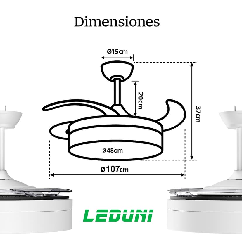 Ventilateur avec lumière LED 72 W Ventilateur invisible Ultra silencieux avec télécommande et pales rétractables Φ52 x H40 cm Décoration lumière froide/neutre/chaude intérieure Plafonnier éclairage - 2