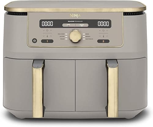 Ninja MAX Dual Zone Digital Air Fryer, 2 Drawers, 9.5L, 6-in-1, Does Not Use Oil, Air Frying, Max Crisp, Frying, Baking, Warming, Drying, Non-stick, Baskets for Dishwasher, Stone Gold, DZ400EUSTGD