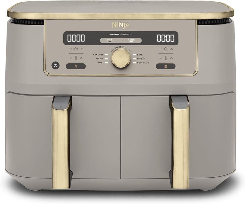 Ninja MAX Dual Zone Digital Air Fryer, 2 Drawers, 9.5L, 6-in-1, Does Not Use Oil, Air Frying, Max Crisp, Frying, Baking, Warming, Drying, Non-stick, Baskets for Dishwasher, Stone Gold, DZ400EUSTGD - 1