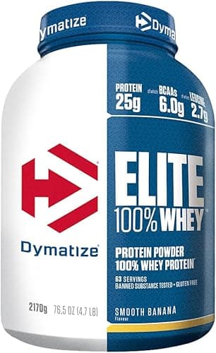 Dymatize Elite 100% Whey Smooth Banana 2170g - High Protein Low Sugar Powder + Whey Protein and BCAAs