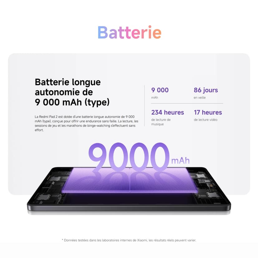 XIAOMI Redmi Pad 2, 8+256Go, Grise, Écran 11" 2,5K, Batterie 9000mAh, Processeur avancé Helio G100-Ultra, (Aucun Adaptateur Secteur Inclus) (Version Française + 2 Ans de Garantie) - 6