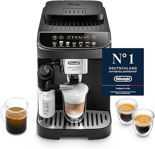 De'Longhi Magnifica Evo ECAM 292.81.B coffee machine with LatteCrema milk system, 7 direct selection buttons for cappuccino, espresso and other coffee specialties, 2-cup function, black