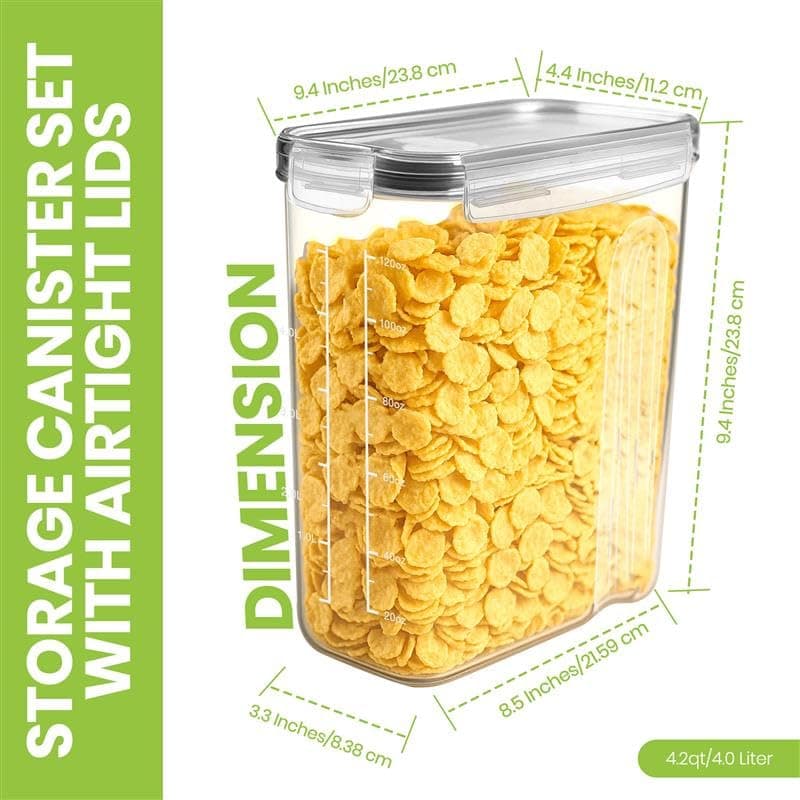 KICHLY Cereal & Dry Food Storage Container (Set of 4) – BPA Free Plastic – Airtight Kitchen Storage Containers – Cereal Dispenser for Kitchen & Pantry - 3
