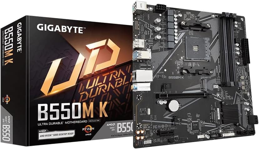 Gigabyte B550M K Motherboard - Supports AMD Ryzen 5000 Series AM4 CPUs, up to 4733MHz DDR4 (OC), 2xPCIe 3.0 M.2, GbE LAN, USB 3.2 Gen1 - 1