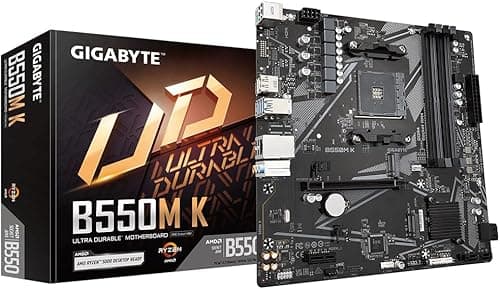 Gigabyte B550M K Motherboard - Supports AMD Ryzen 5000 Series AM4 CPUs, up to 4733MHz DDR4 (OC), 2xPCIe 3.0 M.2, GbE LAN, USB 3.2 Gen1