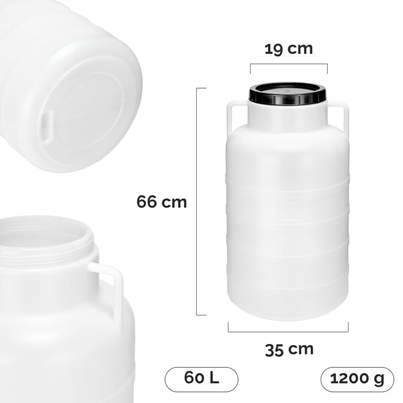 Garronda 60L Twist-Off Plastic Jerry Can Made of Food Grade HDPE Garden Water Tank Food Container Universal Plastic Bin GD-0078 White - 2