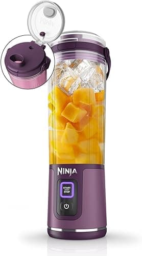 Ninja Blast Blender portable, 530 ml, couvercle résistant aux fuites et bec verseur, mini blender sans fil puissant, rechargeable, smoothies, shakes, mixe fruits et glaçons, violet, BC151EUPR