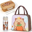 GVMJHYK Capybara Water Bottle with Bento Lunch Box, Pack of 3, Capybara Lunch Bag, Cartoon Animals Cute Water Bottle, Cartoon Lunch Box Children Suitable for Children School or Nursery (Capybara-C) - 1
