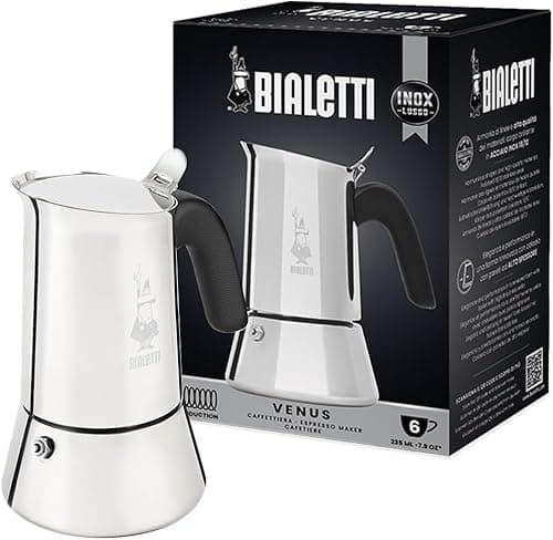 Bialetti - Nouvelle cafetière expresso Venus Induction, Plaque de cuisson en acier inoxydable, Adaptée à toutes les sources de chaleur, 6 Tasses, Aluminium, 235ml,Argent