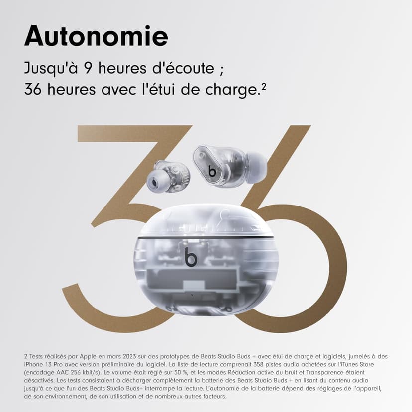 Beats Studio Buds + | Écouteurs Totalement sans Fil avec réduction du Bruit, Compatibilité améliorée avec Apple et Android, Micro intégré, Écouteurs Bluetooth Audio Spatial – Transparent - 4