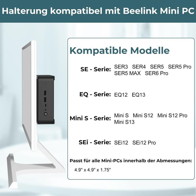 Aiweiwa Bracket for Beelink Mini PC Mount VESA/Wall/Under Desk Mount for SER5/SER5 Pro/SER5 MAX/S12 Pro/S13/SER6 Pro/SER3/SER4/EQ12/EQ13/Mini S/S12/SEi12/SEi12 Pro - 2
