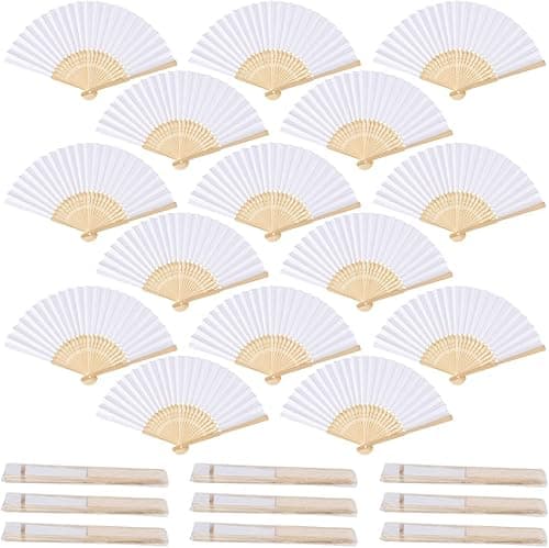 iZoeL 24 Wedding Fan White Paper Fan Handheld Hand Fan Folding for Guests White Traditional Fans Sumner Gifts for Church Hen Party Wedding Decorations DIY Wall Decor