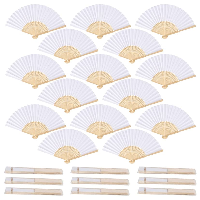 iZoeL 24 Wedding Fan White Paper Fan Handheld Hand Fan Folding for Guests White Traditional Fans Sumner Gifts for Church Hen Party Wedding Decorations DIY Wall Decor - 1