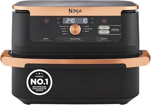 Ninja Foodi FlexDrawer 10.4L Oil-Free Fryer, 7 Modes, Roast, Bake, Non-Oil Frying, Crispy, Warm, Dehydrate, Rise, XL, Savings, DualZone Black/Copper OL750EUDBCP