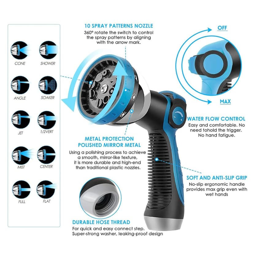 150FT or 200FT Expandable Garden Hose, Water Hose with Extra Strength Fabric, with 10-Pattern Spray Nozzle, Leakproof Lightweight Expanding Hose for Watering and Washing (150FT/45Meters) - 2