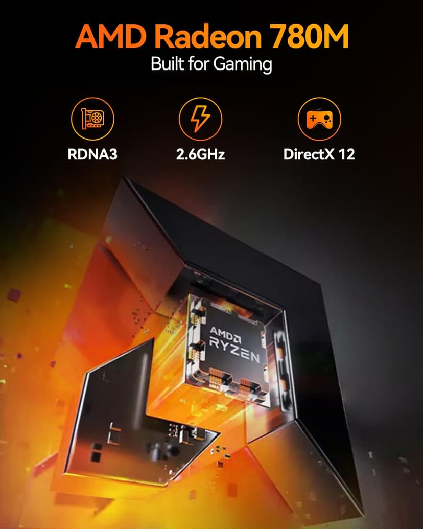 GEEKOM A8 Mini PC (Windows 11 Pro), with AMD Ryzen 7 8745HS (Beat R7-255,Up to 5.1GHz),16GB DDR5 RAM (Up to 128GB) & 1TB SSD,4K@120Hz Quad Display/Dual HDMI/WiFi 6E/USB4/6×USB for Gaming/Video Editing - 5