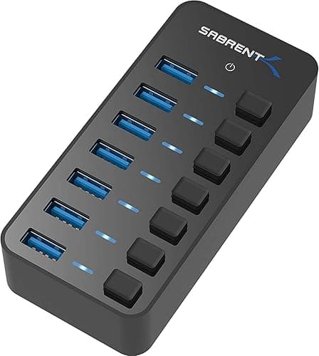 SABRENT Hub USB Alimenté, 5 Gbps Docking Station avec 7 Ports 5V/3A 36W Adaptateur Alimentation, Port USB Multiple pour PC des commutateurs et LED des voyants d'alimentation individuels (HB-BUP7)