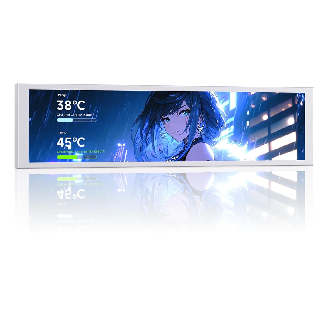 TZMRIT 9.16 Inch Universal LCD Screen Display for PC, Customizable ARGB Frame, Temperature Display Panel, Mini Monitor, with Preset & DIY Themes for Gaming PC Case/CPU Cooler (WH)