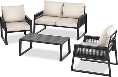 tectake® Set of 2 Garden Chairs in Modern Corded Design, …