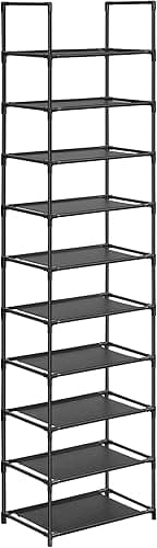 SONGMICS 10-Tier Shoe Rack, Shoe Stand, Space-Saving Shoe Storage, 45 x 28 x 173 cm, Metal Frame, Non-Woven Fabric Shelves, for Hallway, Bedroom, Black LSH010B02