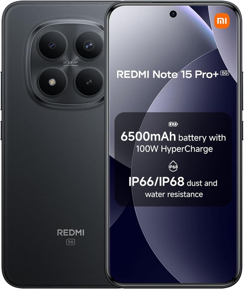 Xiaomi Redmi Note 15 Pro+ 5G, Smartphone 8+256 Go, Batterie Massive de 6500 mAh, IP66/IP68, Nouvel Appareil Photo 200 MP, écran AMOLED 1.5K de 6,83 Pouces, Noir, Garantie 2 Ans, Chargeur Non Inclus - 1