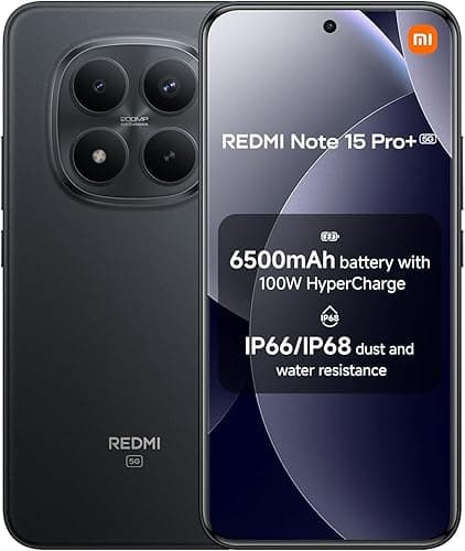 XIAOMI Redmi Note 15 Pro+ 5G, Smartphone 8+256 GB, Massive 6500mAh Battery, IP66/IP68, New 200MP Camera, 6.83" AMOLED Display, Black, Warranty 2 years, Charger Not Included