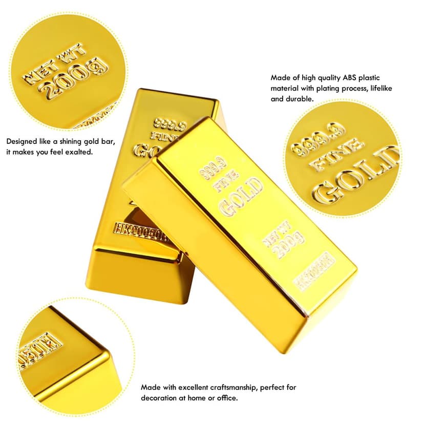 VALICLUD Pack of 5 Gold Bars Brick Bars Replica Film Prop Plastic for Party Favourite Small Activity Props Birthday Decoration Goodie Bags Fillers - 5