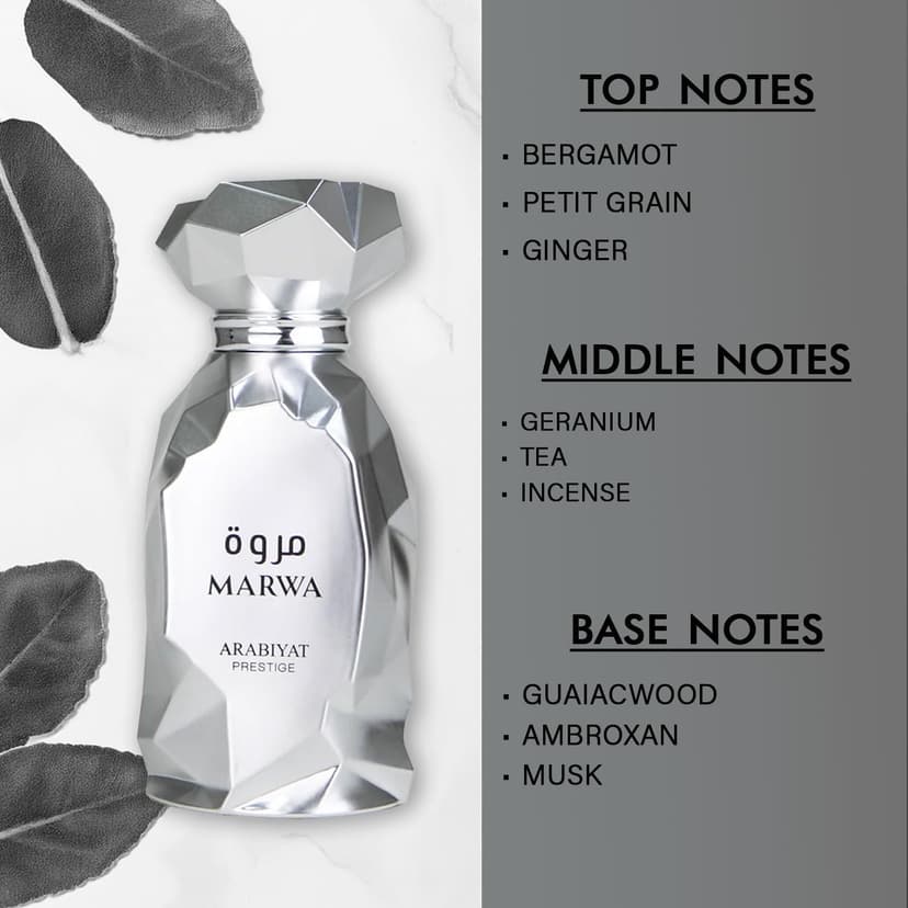 Arabiyat Prestige Marwa Eau de Parfum 100 ml Argent pour Homme Sans Emballage Emballage Uniquement Fabriqué aux Émirats Arabiyat - 7