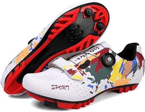 Hixingo Chaussures de Cyclisme pour Femmes Hommes, Graffitis Colorés Impression Chaussures D'équitation sur Montagne, Crampons Respirantes Semelle Dure Chaussures de Vélo