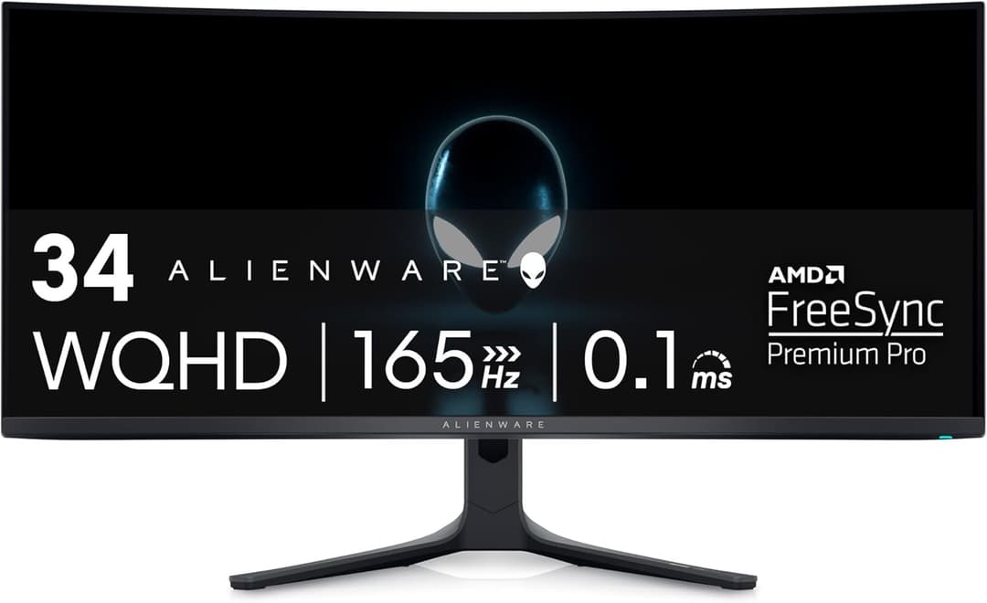 Dell ALIENWARE 34" CURVED QD-OLED Gaming Monitor - AW3423DWF, AlienFX lighting system, Response Time 0.1 ms, Anti-reflective,