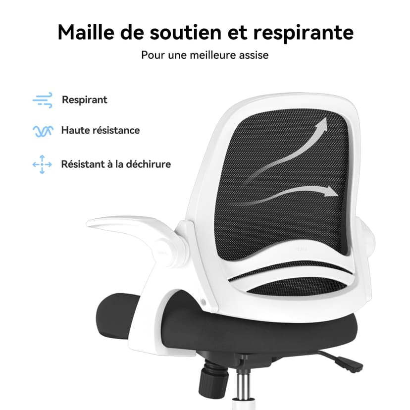 Hbada Office Chair Desk Chair Flip-up Armrest Ergonomic Task Chair Compact 120° Locking 360° Rotation Seat Surface Lift Reinforced Nylon Resin Base, White - 7