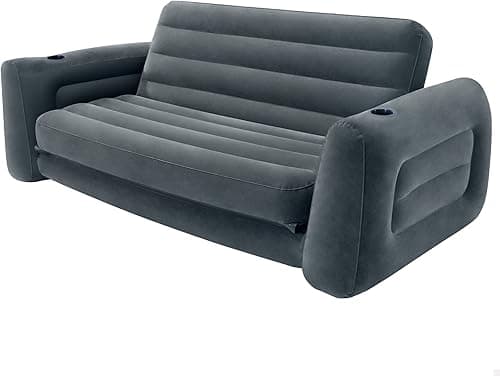 Intex Queen Size Pull-Out Inflatable camping sofa bed Sleep Away Futon Couch with 3 quick inflation and deflation valves, ?203.2 x 231.14 x 66.04 cm, Charcoal grey