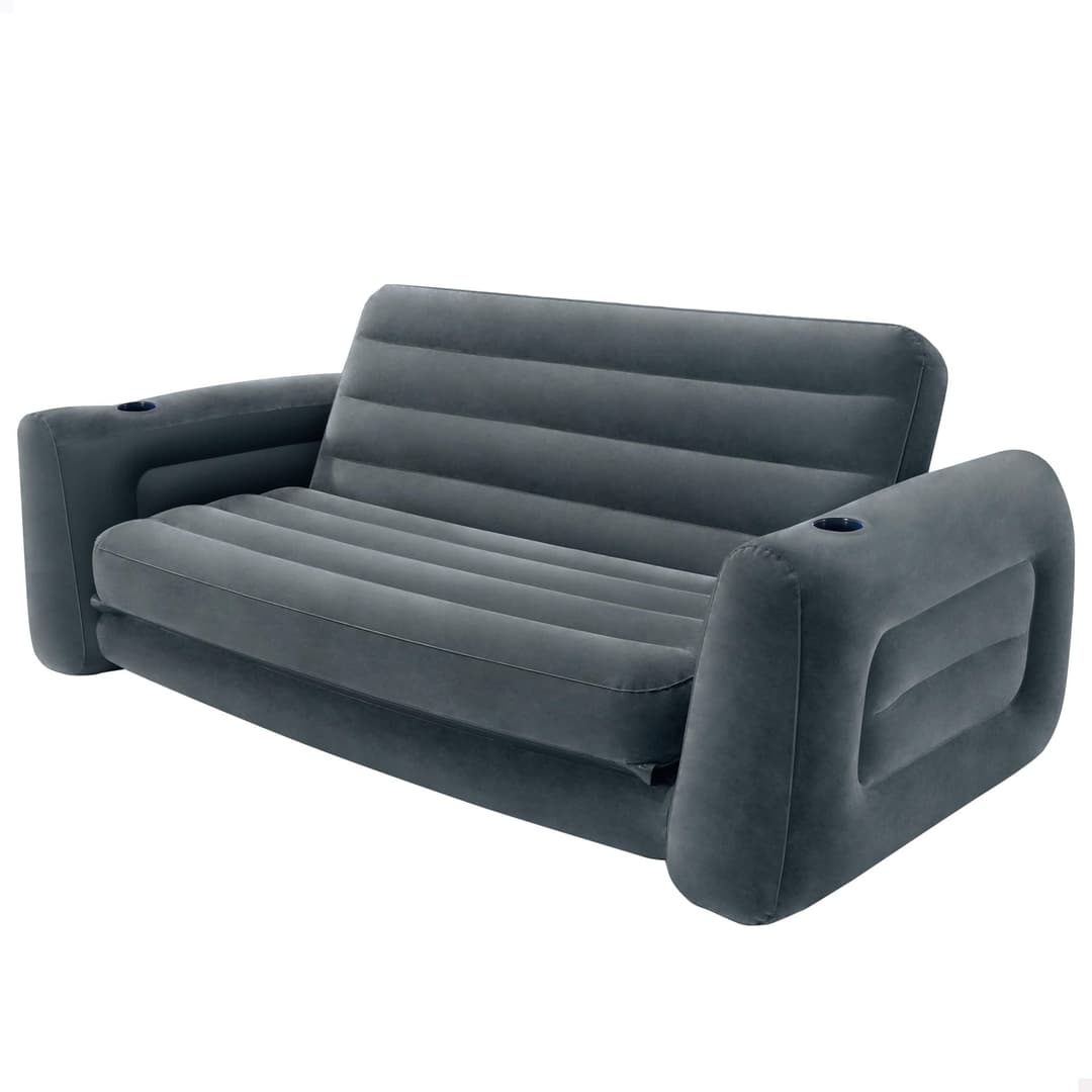 Intex Queen Size Pull-Out Inflatable camping sofa bed Sleep Away Futon Couch with 3 quick inflation and deflation valves, ?203.2 x 231.14 x 66.04 cm, Charcoal grey