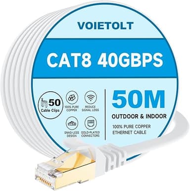 VOIETOLT CAT8 Câble Ethernet 50M, 40Gbps/2000Mhz Haut Déb…