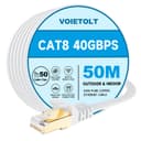 VOIETOLT CAT8 Câble Ethernet 50M, 40Gbps/2000Mhz Haut Débit Gigabit RJ45 LAN Câble Réseau Internet, Cat-8 Plat Câble PatchBlindé Robuste pour PS4/5 Ordinateur Modem PC TV. (Blanc) - 1