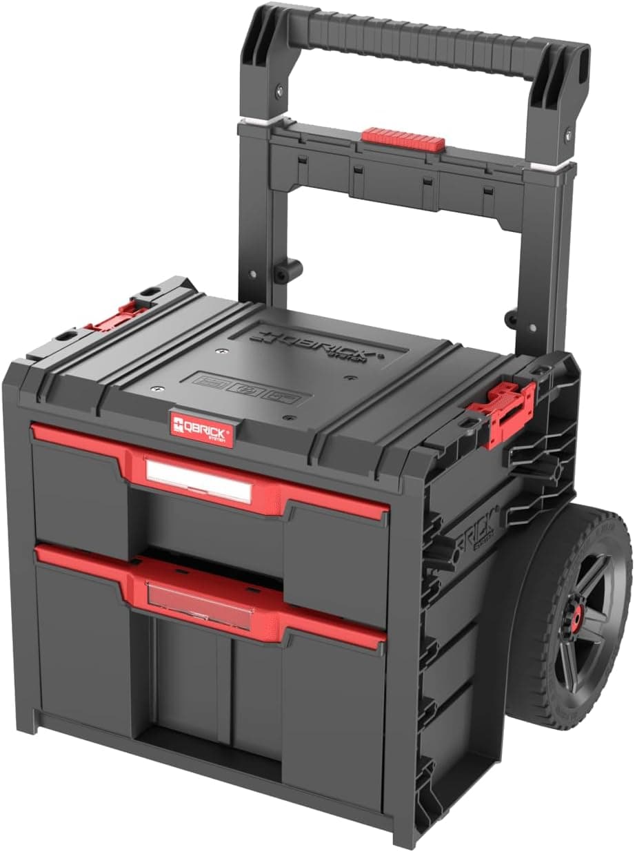 Qbrick - System PRO Cart 2.0 Plus Drawer 2 BLACK - Tool Trolley for Tools & Accessories - Heavy Duty, Durable Plastic Construction, Storage Solution