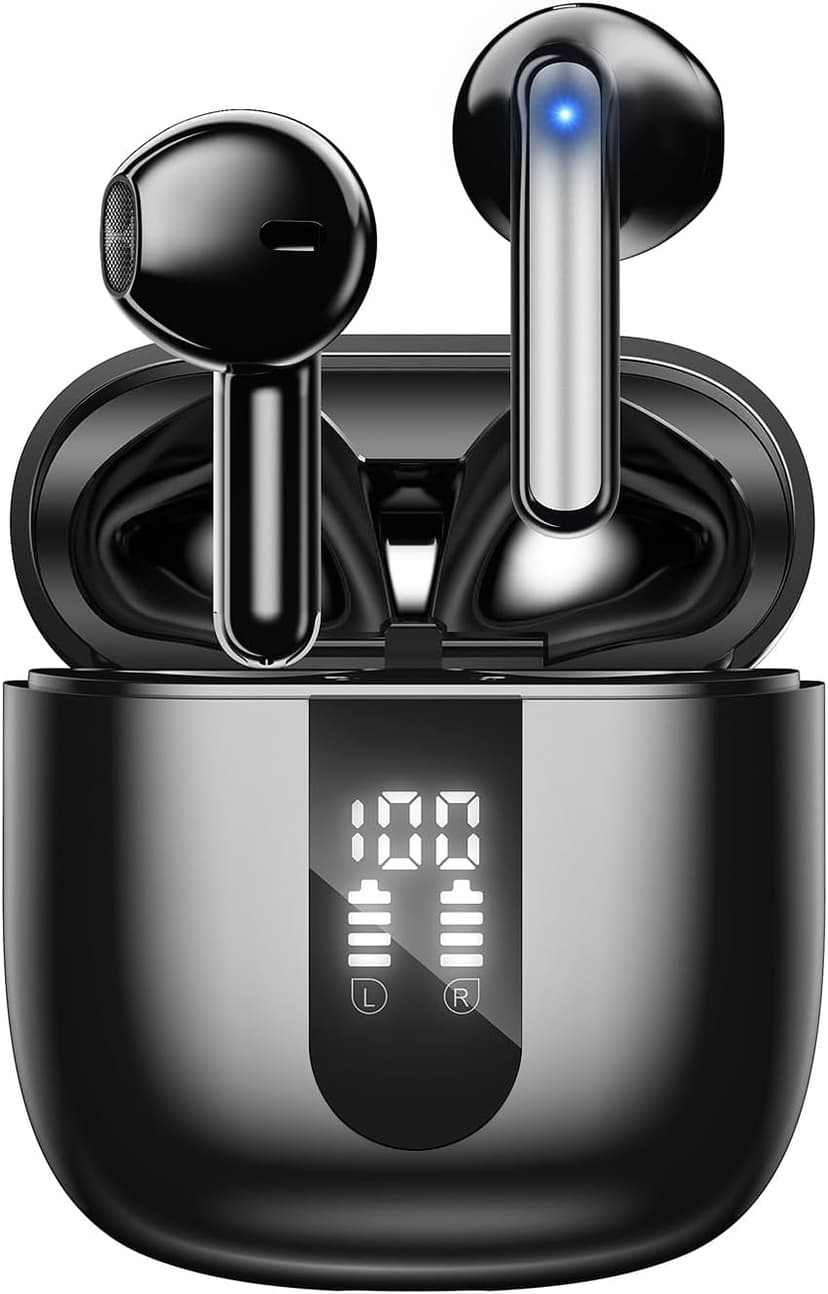 Wireless Earbuds Bluetooth Earphones, 60H Deep Bass Ear Buds with 6 Noise Cancelling Microphone, IP5 Waterproof in Ear Headphones for iPhone Android Sports Gaming (Black) - 1