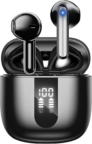 Wireless Earbuds Bluetooth Earphones, 60H Deep Bass Ear Buds with 6 Noise Cancelling Microphone, IP5 Waterproof in Ear Headphones for iPhone Android Sports Gaming (Black)