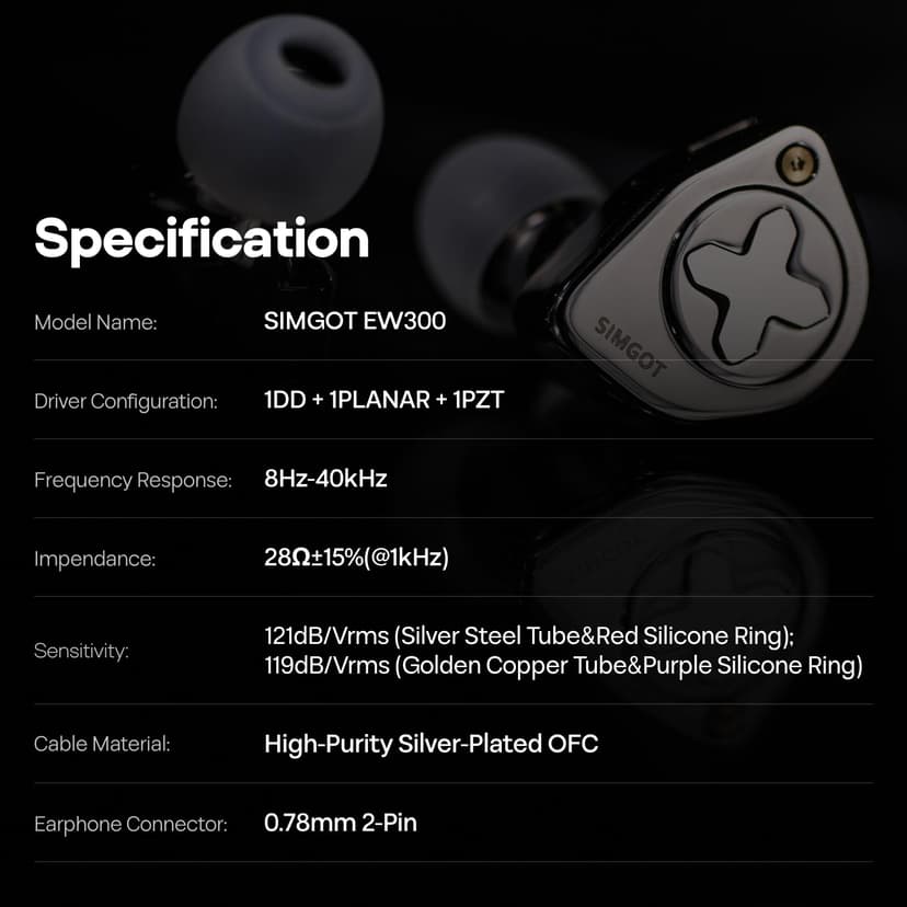 HIFIXAUDIO SIMGOT EW300 in Ear Monitor, 1DD+1Planar+1PZT Hybrid Driver IEM Earphones, HiFi Wired Earbuds with Detachable Nozzles, Gaming Earbuds with OFC IEM Cable for Audiophiles (SIMGOT-EW300) - 7