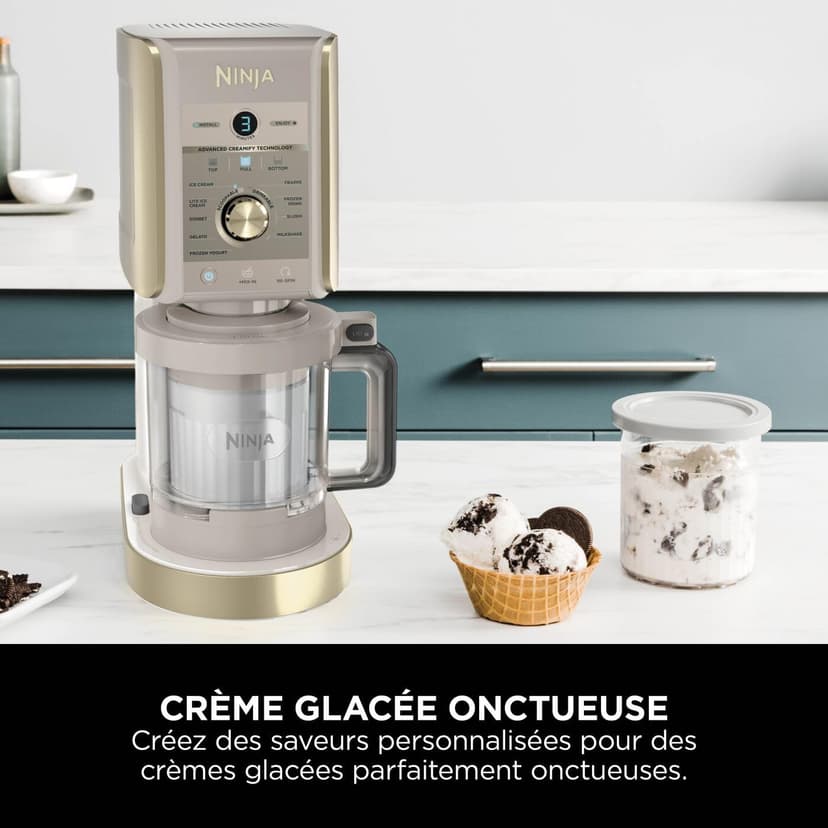 Ninja CREAMi Deluxe Machine a glace et sorbetière, 2 bacs, 10 fonctions, crème glacée, yaourts glacés, des milkshakes, des slush, Pièces amovibles lavables au lave-vaisselle, Stone/Or NC502EUSTGD - 5