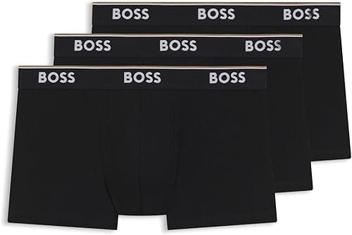 BOSS Mens Trunk 3P Power Three-Pack of Logo-Waistband Trunks in Stretch Cotton